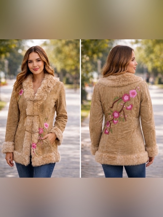 megami boogie Jackets & Blazers - Vintage Y2K Megami Boogie Embroidered Leather Coat with Fur Lining